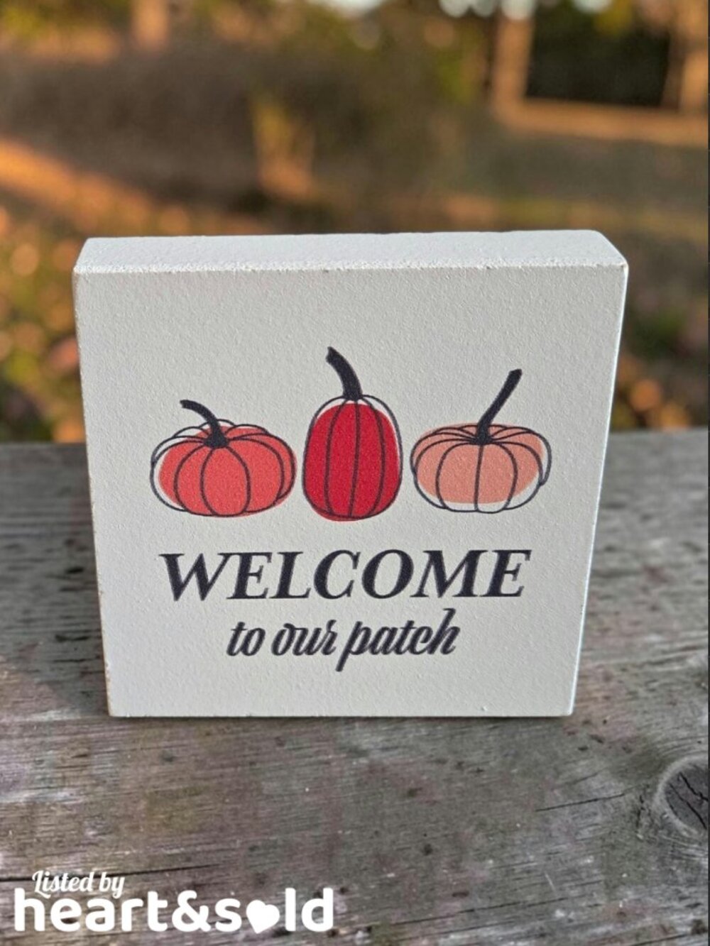 Welcome Patch Pumpkin Mini Block Wood Sign
